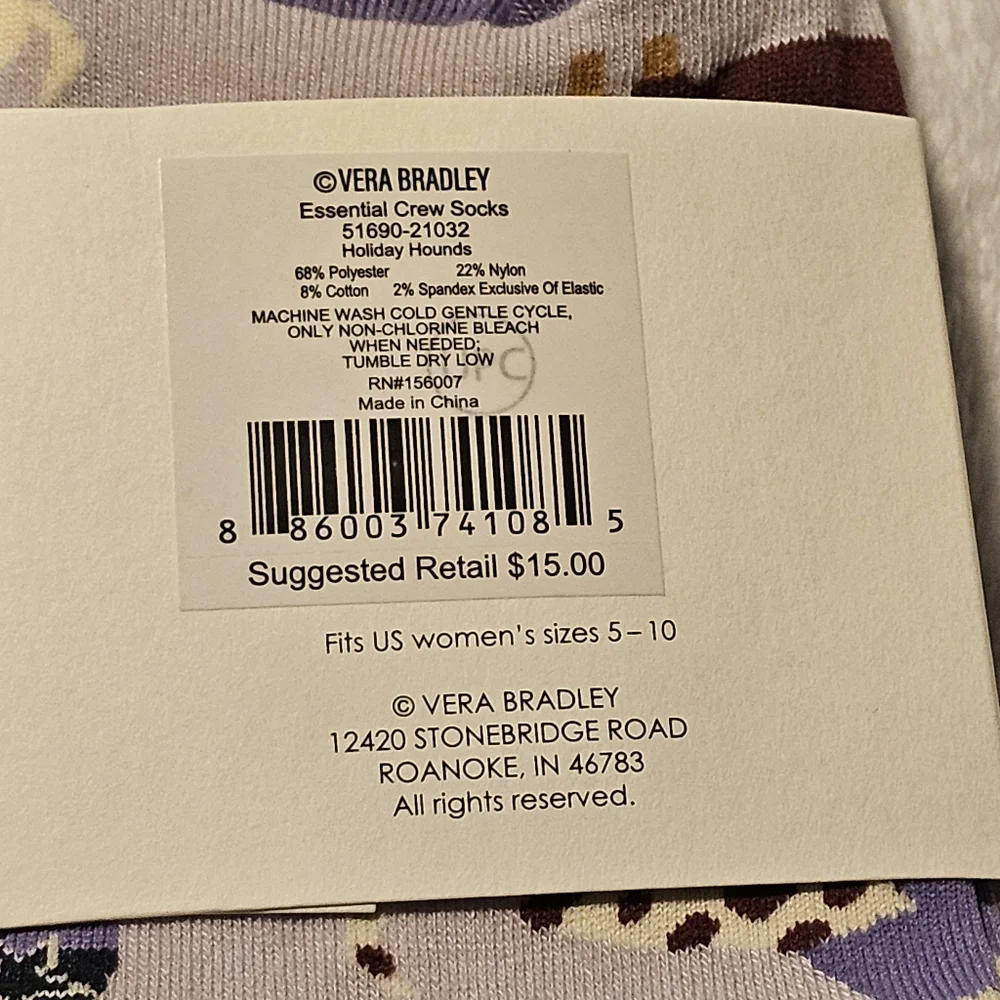 Vera Bradley Holiday Hounds  Purple Outlet Essentials Crew Socks